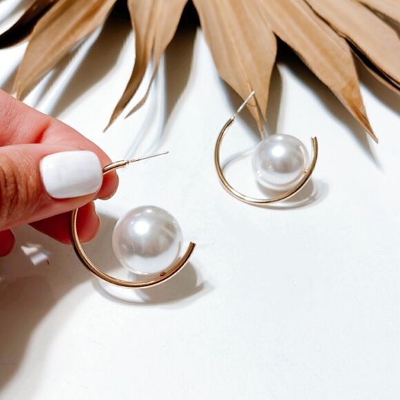 Pearl hoop earrings #858 - Picture 2 of 3